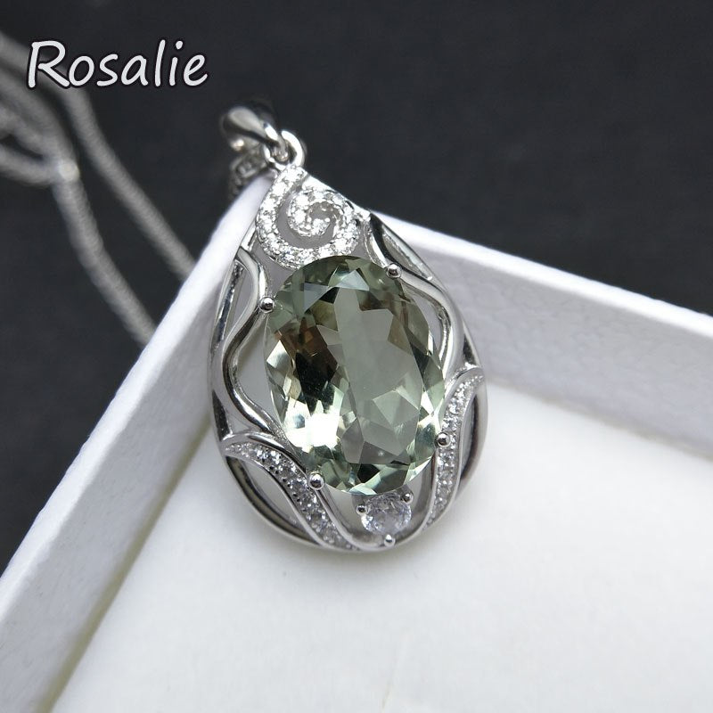 Rosalie,Oval cut real green amethyst oval 10*14mm 7.5ct gemstone pendant necklace 925 sterling solid silver good price jewelry