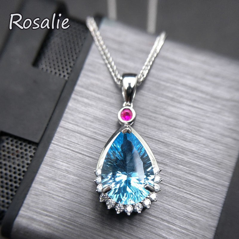 Rosalie,Shinning natural 7.5ct blue topaz concave cut gemstone pendant 925 sterling silver for women birthd anniversary gift