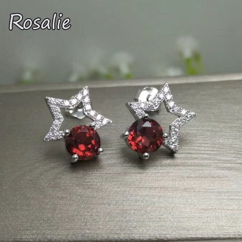 Rosalie,Shinning stars 925 sterling silver gemstone jewelry with 100% natural red mozambique garnet round 5mm for girls gift