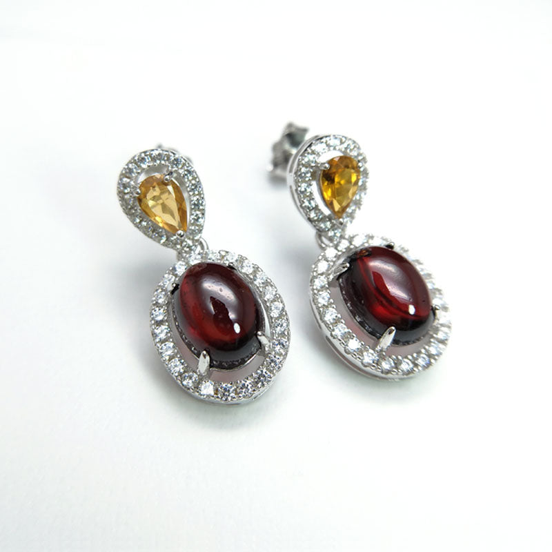 Rosalie,Two color natural gemstone yellow tourmaline and garnet gemstone earrings 925 sterling silver jewelry for women
