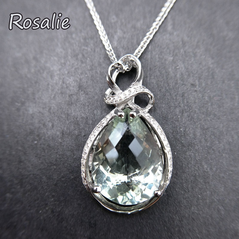 Rosalie,Waterdrop 10ct natural green amethyst gemstone pendant necklace 925 sterling silver fashion design for women best gift