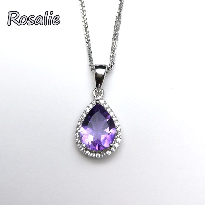 Rosalie,Wholesale 925 Sterling Silver Jewelry Pearl Cut Waterdrop Amethyst Pendant Necklace for Women's Clothing & Accessories