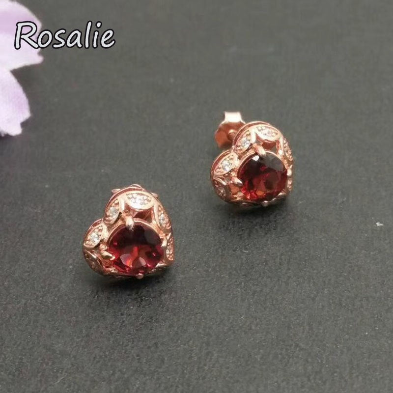 Rosalie,heart shape 925 sterling silver gemstone jewelry with 100% natural red mozambique garnet round 5mm for girls gift