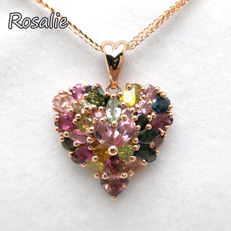 Rosalie,heart shape pendant with natural fancy color tourmaline gemstone jewelry 925 sterling silver for women anniversary gift