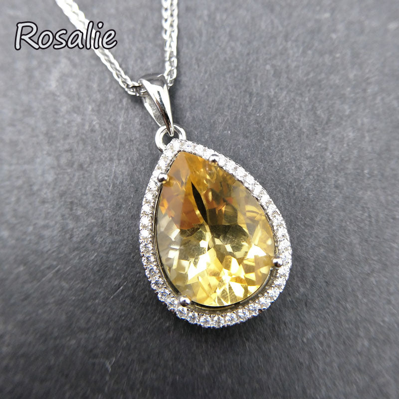 Rosalie,natural Brazil Citrine 5.5ct big gemstone pendant with chain 925 sterling silver for women birthd anniversary gift