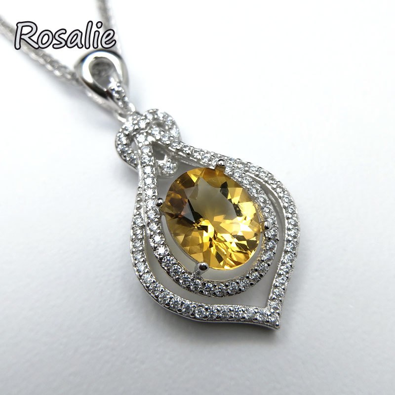 Rosalie,oval 2.5ct Natural Citrine Birthstone Solitaire Pendant 925 Sterling Silver gemstone fine Jewelry for women daily wear
