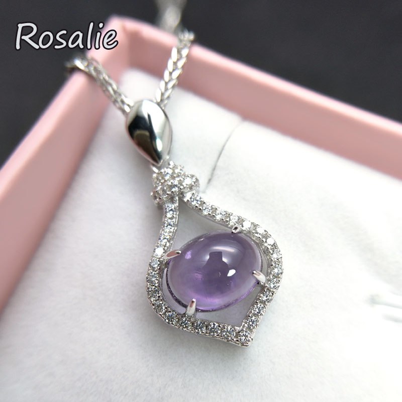 Rosalie,real brazil amethyst oval 7*9mm 2ct gemstone pendant necklace 925 sterling silver classic fine jewelry for women gift