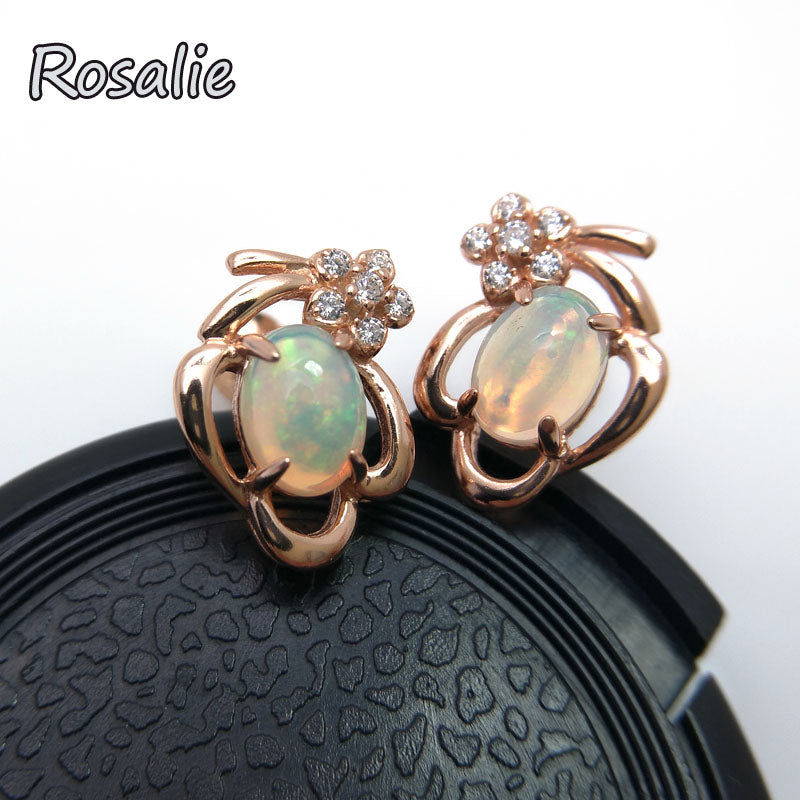 Rosalie,simple style white fire natural ethiopian Opal 925 sterling silver rose gold earrings fine jewelry opal jewelry for lady