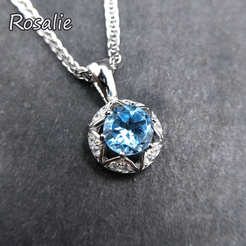 Rosalie,small pendant necklace with natural brazil blue topaz for young fashion girls 925 sterling silver fine jewelry with box