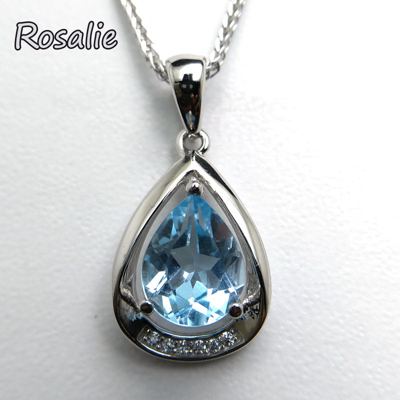 Rosalie,water drop 2.5ct Natural stone Sky Blue Topaz Pendant pear Cut Solid 925 Sterling Silver Jewelry for women best gift