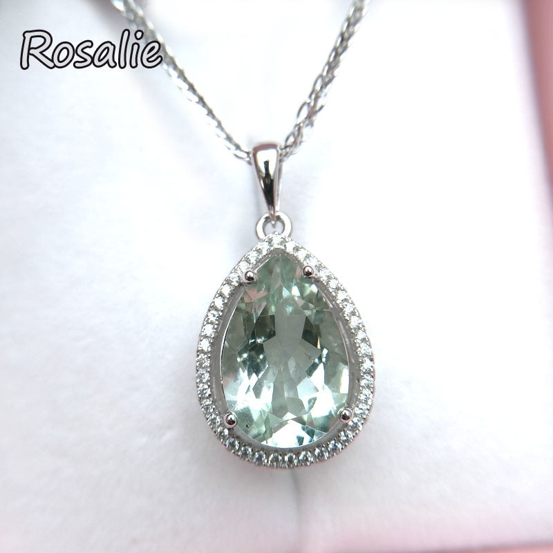 Rosalie,water drop 6.5ct Natural stone Green amethyst gemstone Pendant 925 sterling silver for women birthd anniversary gift