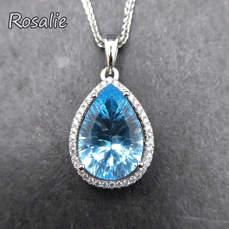 Rosalie,water drop 7ct Natural stone Sky Blue Topaz Pendant pear Cut Solid 925 Sterling Silver Jewelry for women best gift