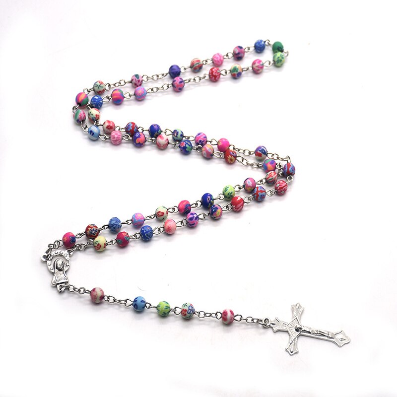 Rosary Necklace Church Blessed Colorful Clay Prayer Beads Chain Crucifix Cross Pendant Our Lady Medal Baptism Communion Chaplet