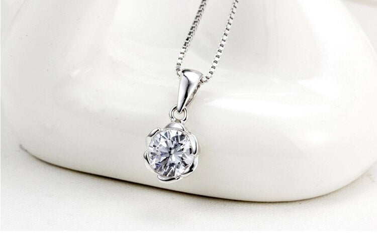 Rose Flower Crystal Pendant Necklace for Women Lady Female Korean Jewelry Accessories