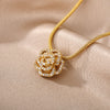 Rose Flower Pendant Necklace For Women Stainless Steel Cubic Zirconia Necklaces Vintage Floral Jewelry Christmas Gift collares