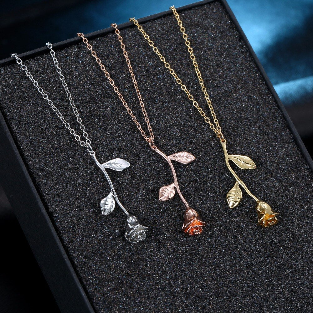 Rose Flower Pendant Necklace for Women 3 Colors Vintage Boho Botanical Necklace Glamour Party Gifts