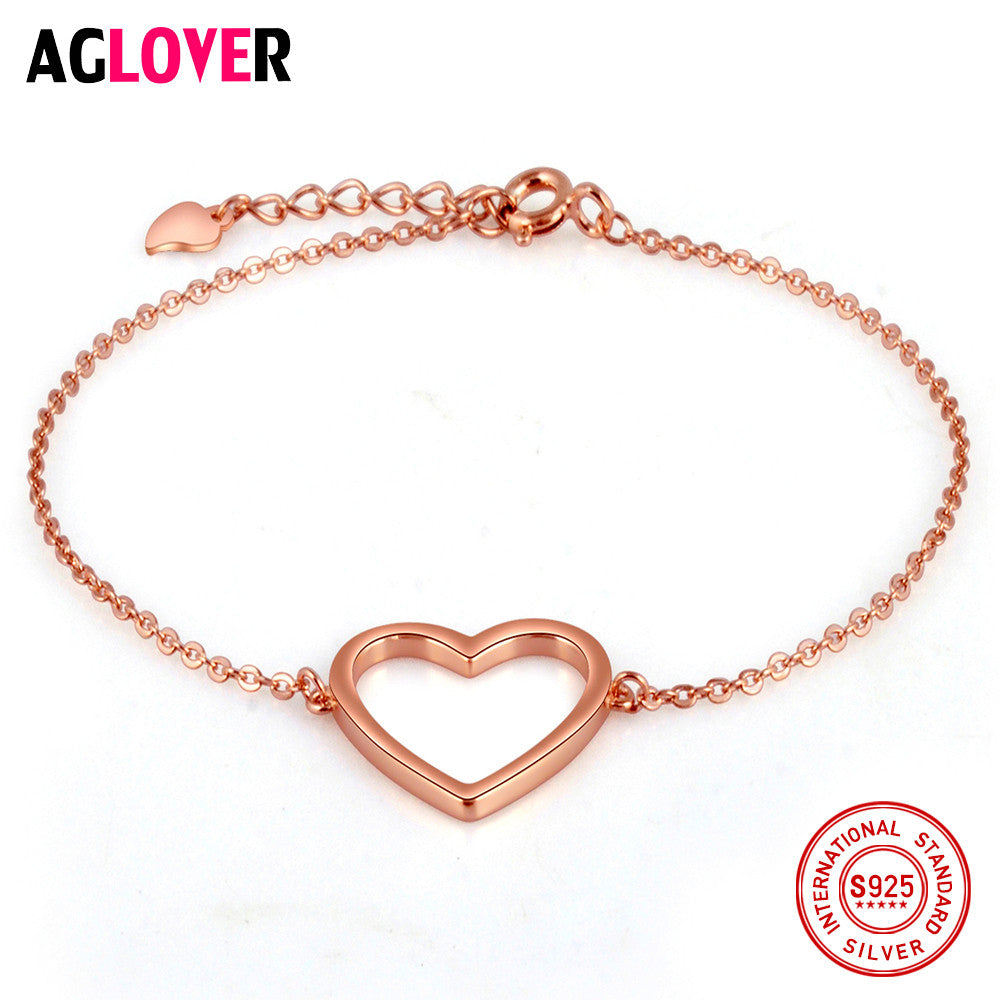 Rose Gold 925 Sterling Silver Bracelet Woman Heart Fashion Charm Bracelet Silver Female Jewelry