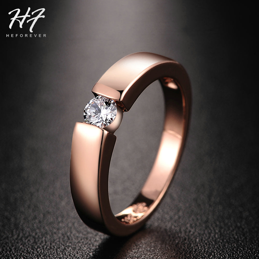 Rose Gold Color CZ Crystal High Polish Wedding Band Ring for Man and Woman R400