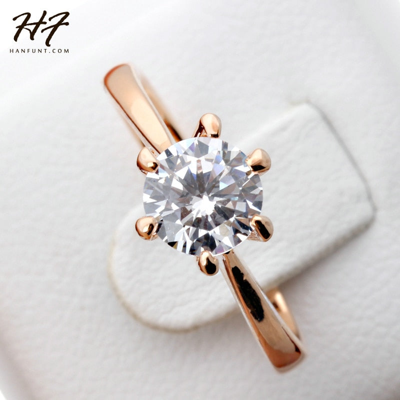 Rose Gold Color Classic Simple Design 6 Prong Sparkling Solitaire 1ct Zirconia Forever Wedding Ring Wholesale R014