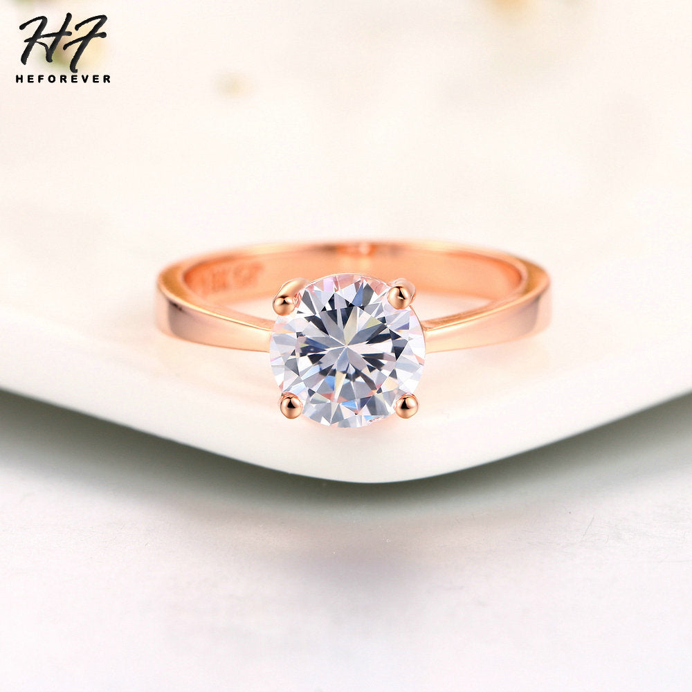 Rose Gold Color Four Claw Solitaire CZ Crystal 0.8CM Forever Wedding Ring Jewelry For Women anel joias R333 R335