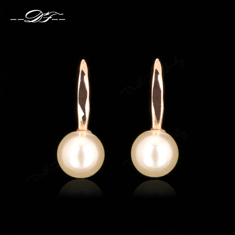 Rose Gold Color Simulated Pearl Beads Stud Earrings Fashion Brand Jewelry For Women Wholesale/Drop Shipping DFE407 brincos