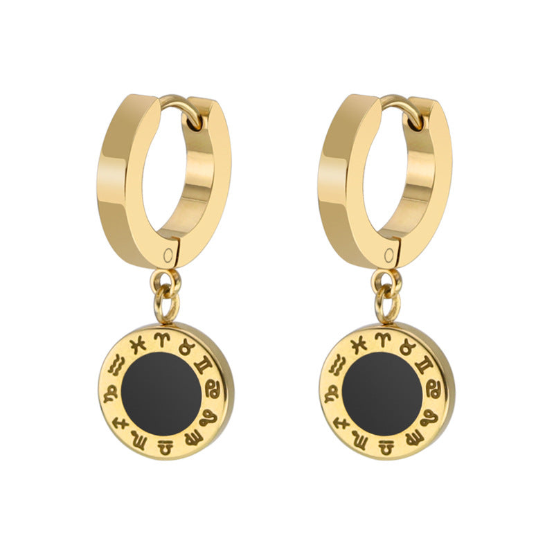 Rose Gold Hoops Stainless Steel Small Gold Hoop Earrings Women Men Man Earing Zodiac Round Charm Pendientes Hombre Homme Mujer