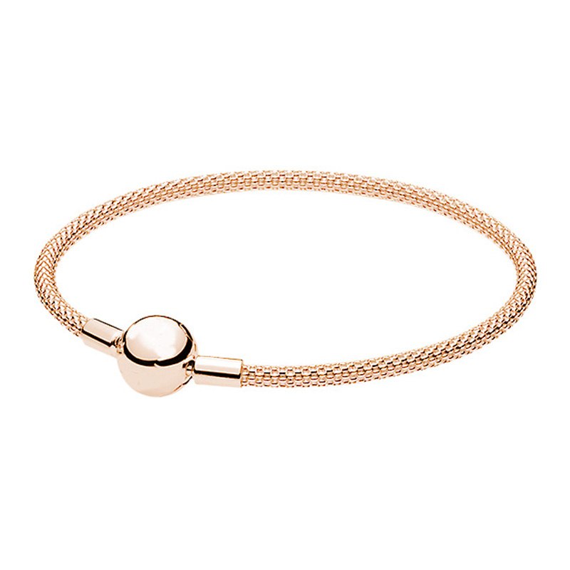 Rose Gold MOMENTS Mesh Bangle Love Heart Two-Tone Signature Open Bangle Fit Pandora Bracelet 925 Sterling Silver Bead Charm