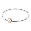 Rose Gold MOMENTS Mesh Bangle Love Heart Two-Tone Signature Open Bangle Fit Pandora Bracelet 925 Sterling Silver Bead Charm