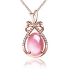 Rose Gold Necklace CZ Crystal Pink Opal Pendant Necklace Chokers Rose Gold Color for Women Girls Ross Quartz Cute Gift