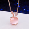 Rose Gold Necklace CZ Crystal Pink Opal Pendant Necklace Chokers Rose Gold Color for Women Girls Ross Quartz Cute Gift