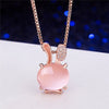 Rose Gold Necklace CZ Crystal Pink Opal Pendant Necklace Chokers Rose Gold Color for Women Girls Ross Quartz Cute Gift