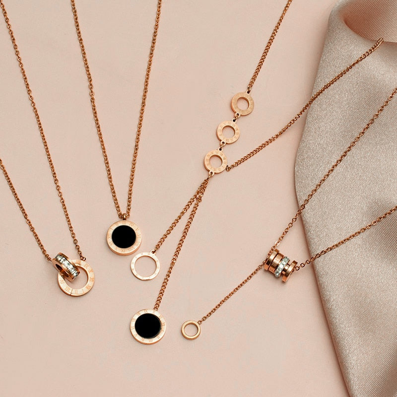 Rose Gold Roman Numeral Hanging Choker Necklace For Women  Party Stainless Steel Pendants Necklace 2022 Jewelry
