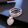 Rose Gold Silvery Heart Pendant Zircon Rings For Women Adjustable Engagement Promise Finger Ring Female Wedding Jewelry 2022