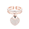 Rose Gold Silvery Heart Pendant Zircon Rings For Women Adjustable Engagement Promise Finger Ring Female Wedding Jewelry 2022
