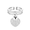 Rose Gold Silvery Heart Pendant Zircon Rings For Women Adjustable Engagement Promise Finger Ring Female Wedding Jewelry 2022