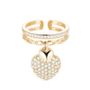 Rose Gold Silvery Heart Pendant Zircon Rings For Women Adjustable Engagement Promise Finger Ring Female Wedding Jewelry 2022