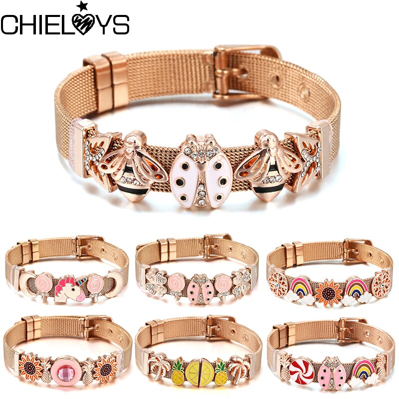 Rose Gold Stainless Steel Watch Belt Mesh Bracelets For Women Bangle Adjustable Charm Bracelet For Female Party Jewelry Gift