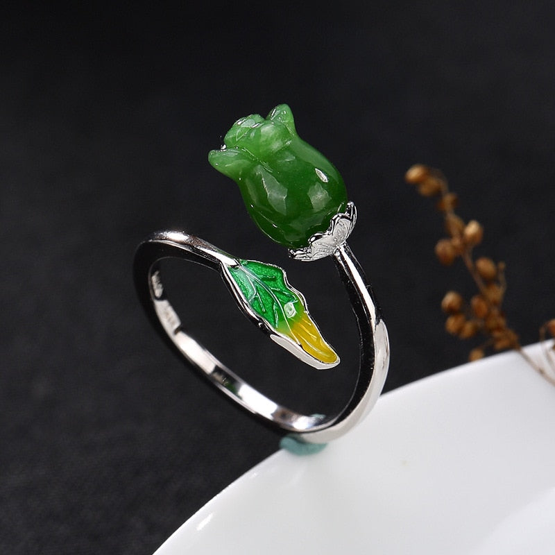 Rose Hot Sale Women Anel Feminino 2020 New S925 Pure Restoring Ancient Ways Ms Hetian Inl Cloisonne Roses Open Ring Wholesale