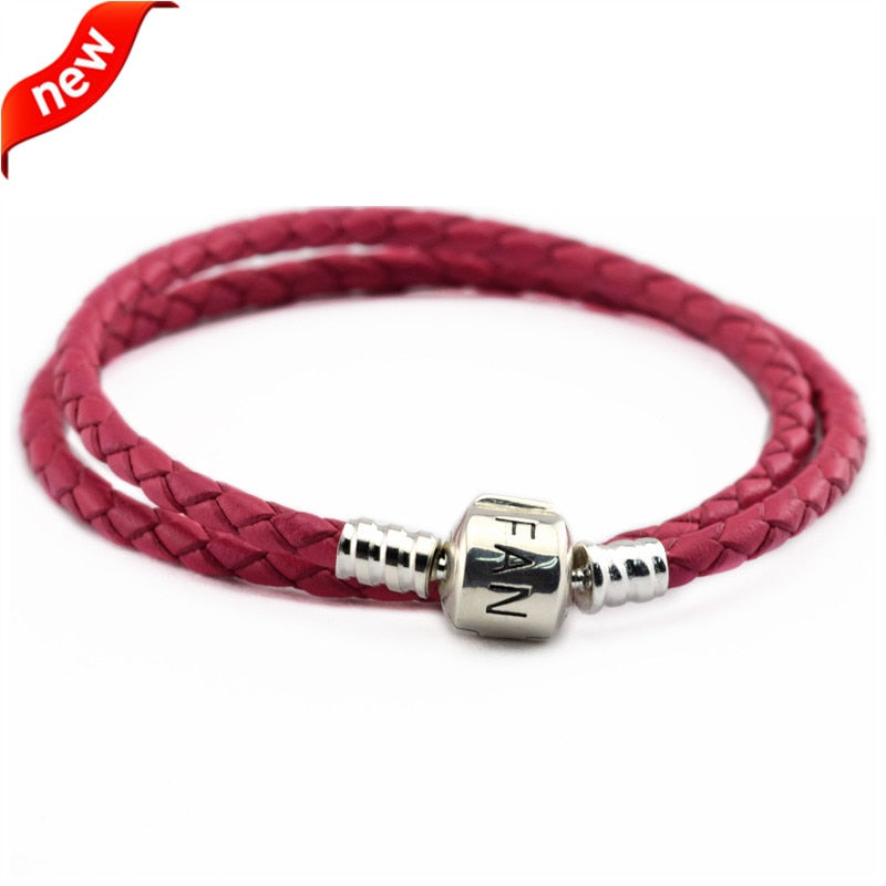 Rose Leather Bracelets and Necklaces for Women DIY Jewelry Making Fits European Style Charm Beads 100% 925 Sterling Silver Clasp