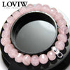 Rose Quartz Rounded Pentagon Bead Bracelet 925 Sterling Silver Charm Carrier Thomas style for Women girls fashion Fine Jewelry