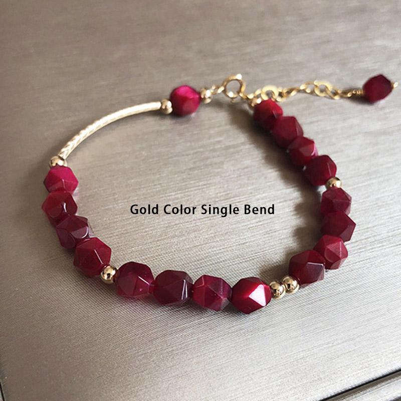 Rose Red Natural Tiger's Eye Stone Beads Bracelets For Women 925 Sterling Silver Gold Plated Faceted Cystal Beaded Bracelet