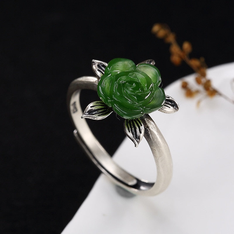 Rose Sale Women Anel Feminino 2020 New S925 Pure Inl Hetian Restoring Ancient Ways Ms Rose Ring Wholesale High-grade Openings