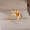 Rose and Sword Rings for Women Open Adjustable Stainless Steel Gold Color Couple Ring Romantic Wedding Aesthetic Jewelry