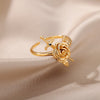 Rose and Sword Rings for Women Open Adjustable Stainless Steel Gold Color Couple Ring Romantic Wedding Aesthetic Jewelry