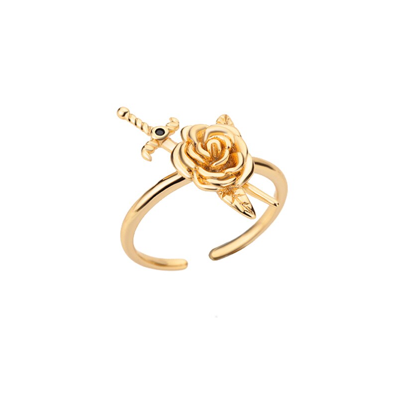 Rose and Sword Rings for Women Open Adjustable Stainless Steel Gold Color Couple Ring Romantic Wedding Aesthetic Jewelry