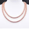 Rose gold pink crystal 1 row tennis chain hip hop women's necklace men's punk rapper singer's iced out bling cz jewelry