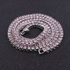 Rose gold pink crystal 1 row tennis chain hip hop women's necklace men's punk rapper singer's iced out bling cz jewelry