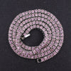 Rose gold pink crystal 1 row tennis chain hip hop women's necklace men's punk rapper singer's iced out bling cz jewelry