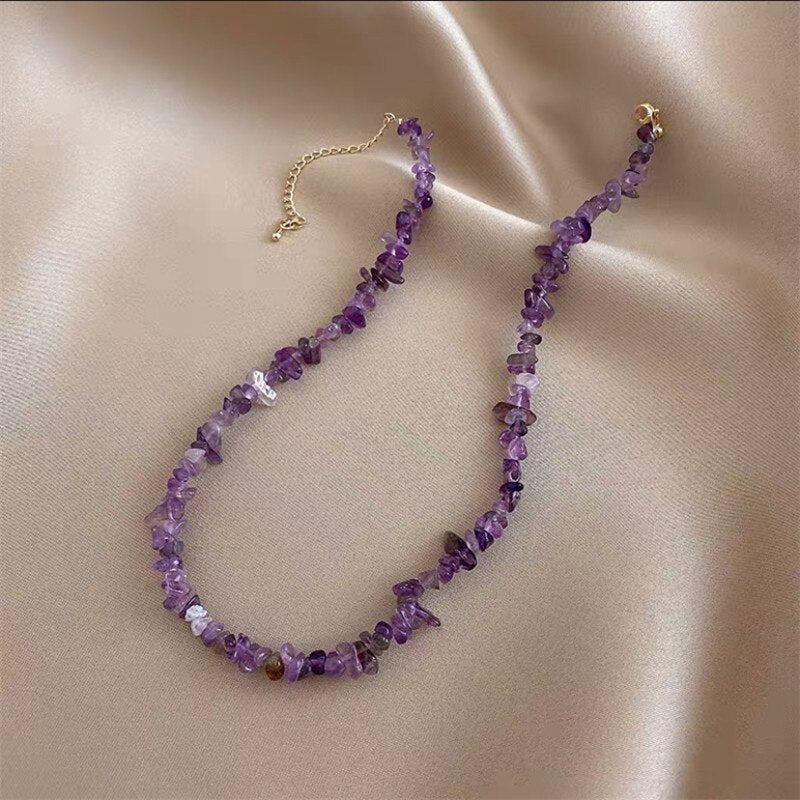 Rose quartz choker necklace amethyst crystal beads necklace for teenag
