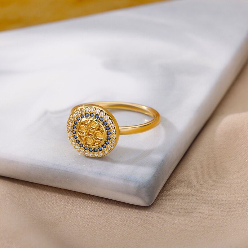 Rotatable Fancy Zircon Rings for Women Stainless Steel Floral Star Gold Color Ring 2023 Trend Zirconia Aesthetic Jewelry anillos